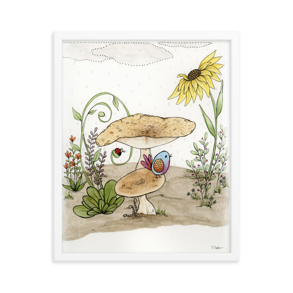 Bird Under a Mushroom Framed Print
