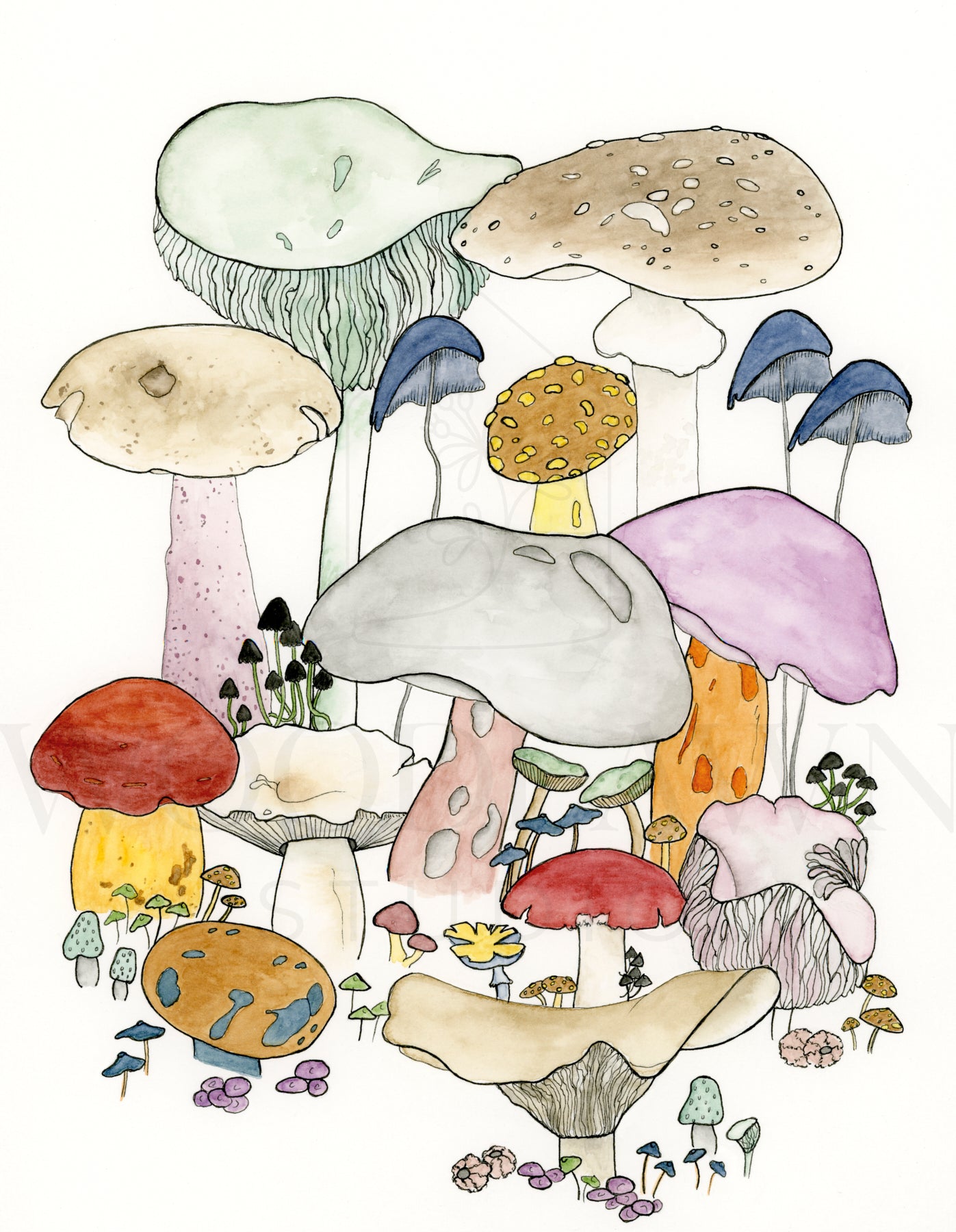 Whimsical Mushrooms Original Artwork