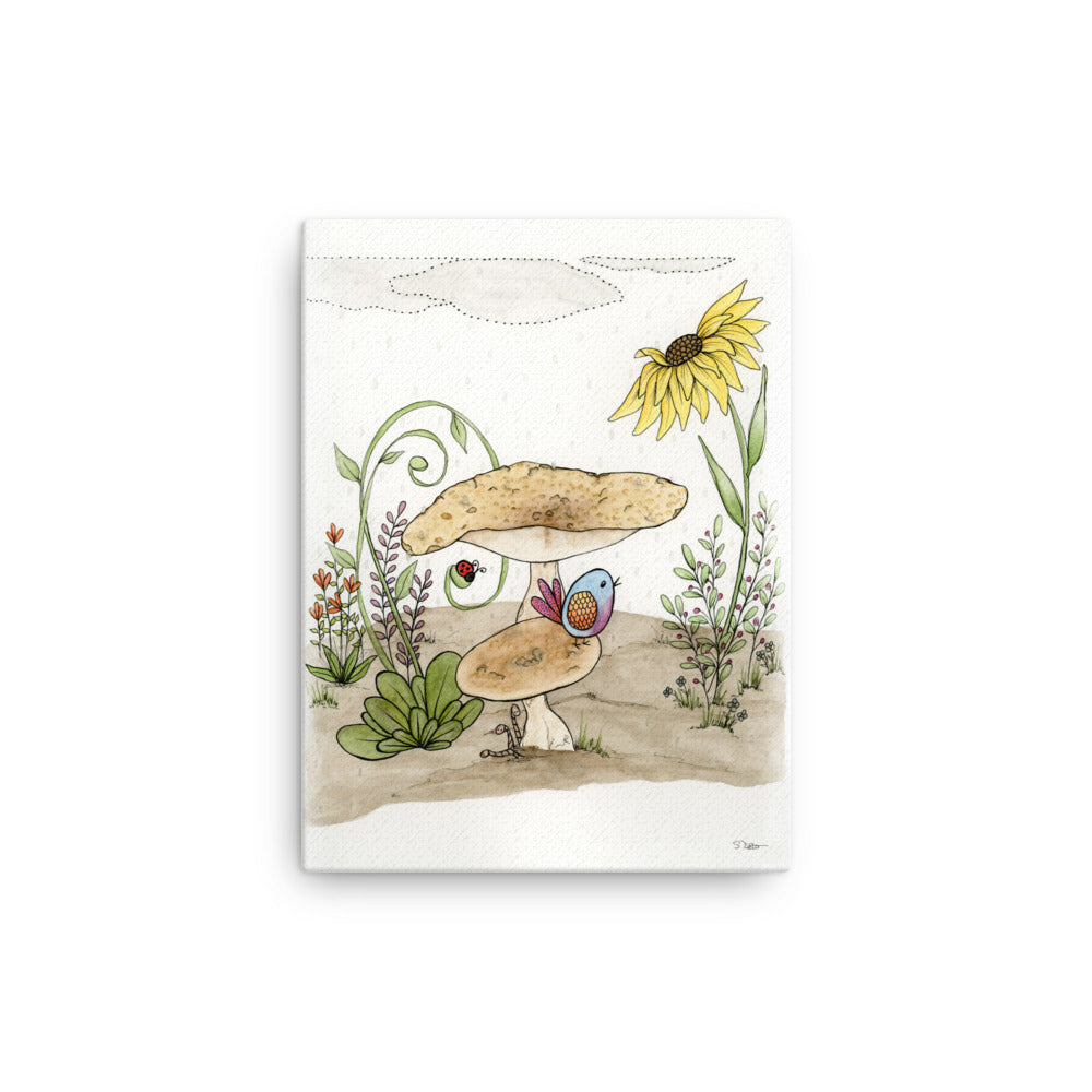 Bird Under a Mushroom Canvas Print