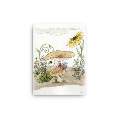 Bird Under a Mushroom Canvas Print