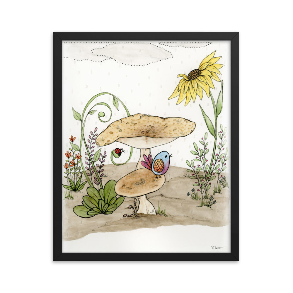 Bird Under a Mushroom Framed Print