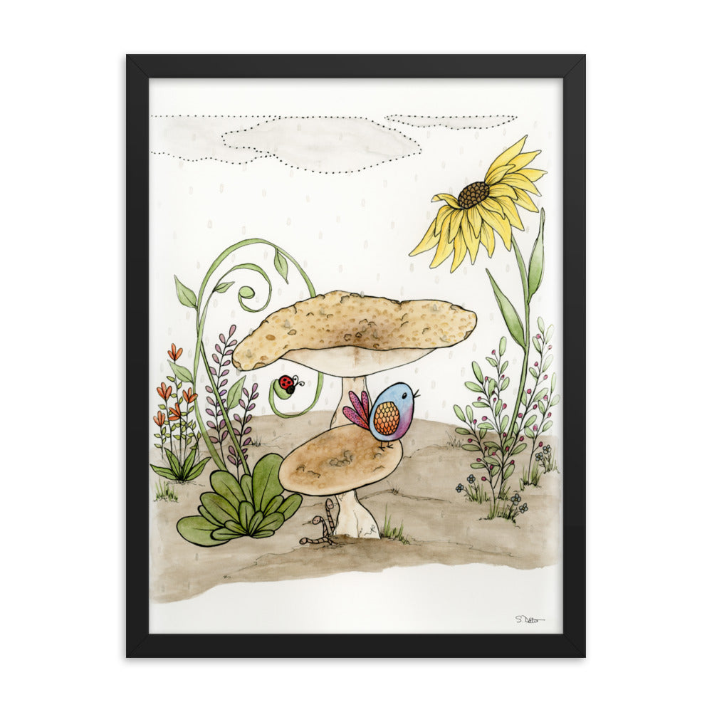 Bird Under a Mushroom Framed Print