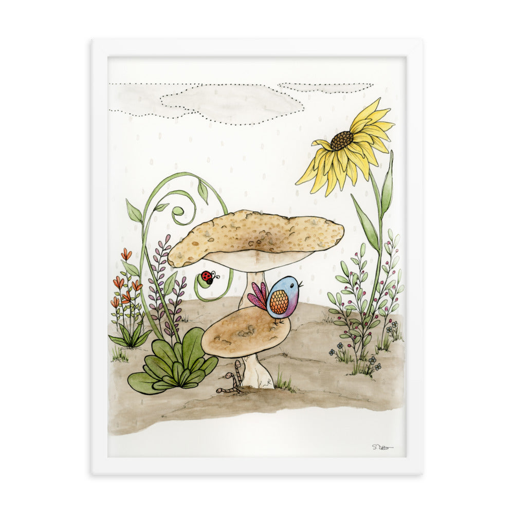 Bird Under a Mushroom Framed Print