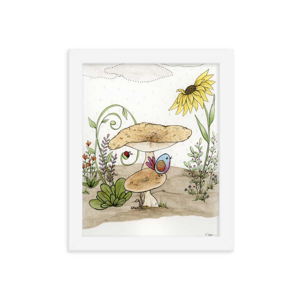 Bird Under a Mushroom Framed Print