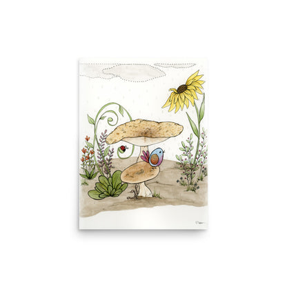 Bird Under a Mushroom Premium Print