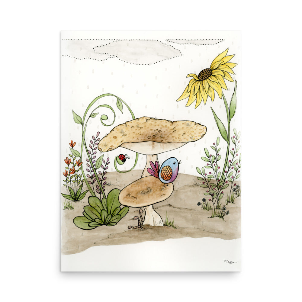 Bird Under a Mushroom Premium Print