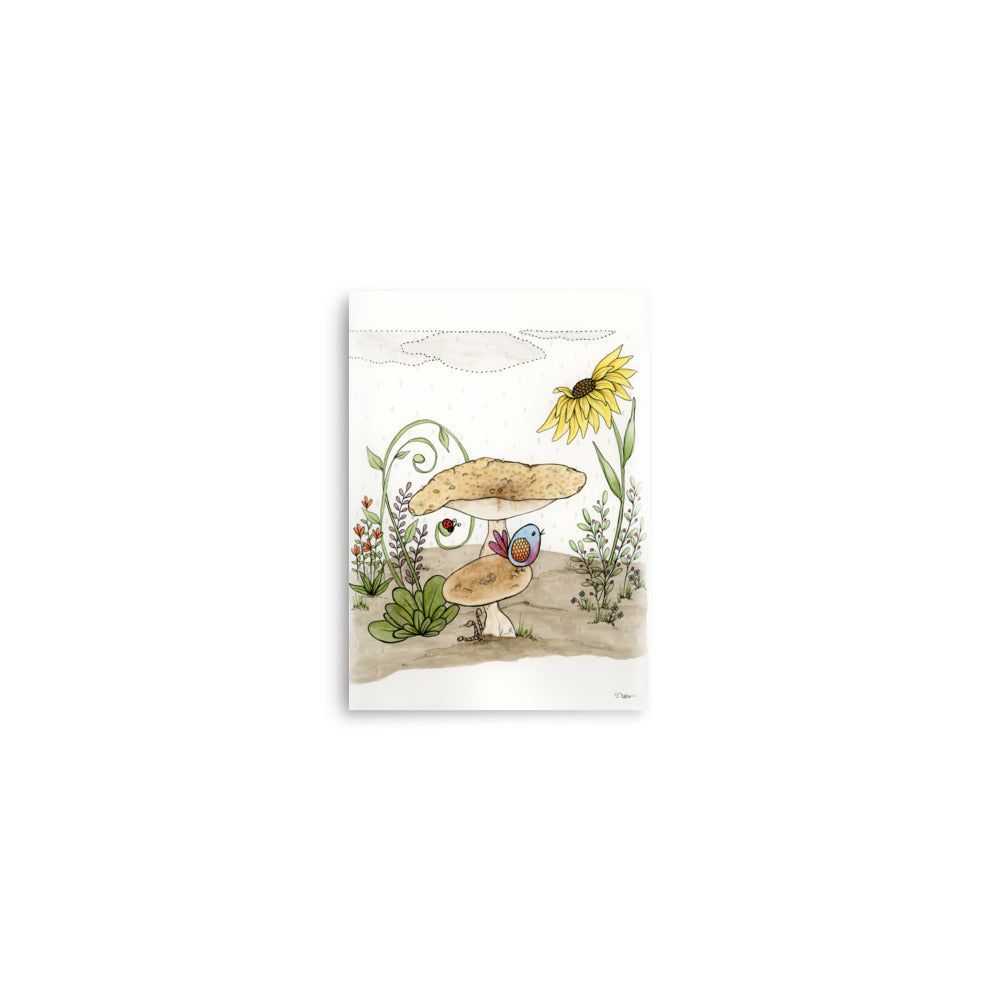 Bird Under a Mushroom Premium Print